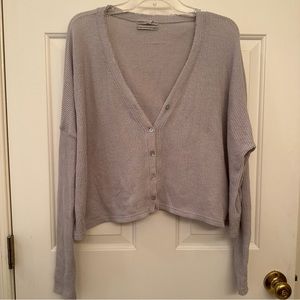 Urban Outfitters Courtney Gray Knit Oversized Button Down Cropped Cardigan